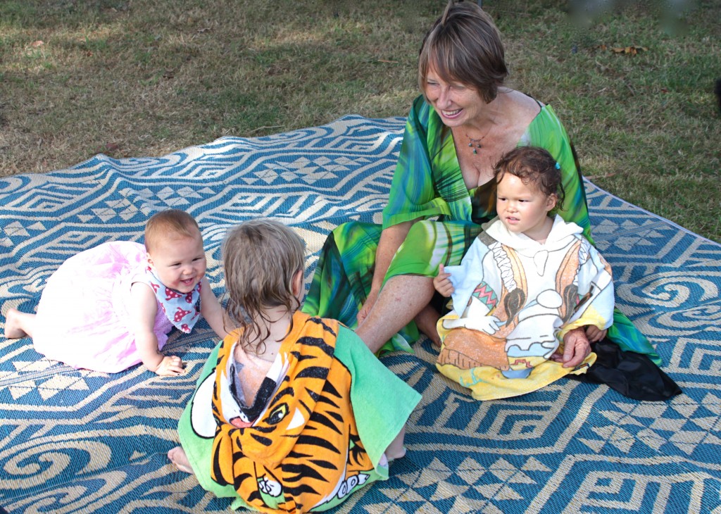 Relaxing with grandchildren by the pool